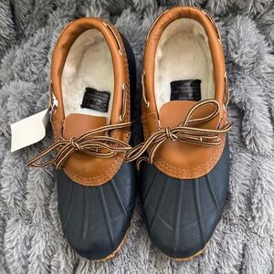 Sporto Navy and Brown Duck-Style Winter Rain Boots with Faux Fur